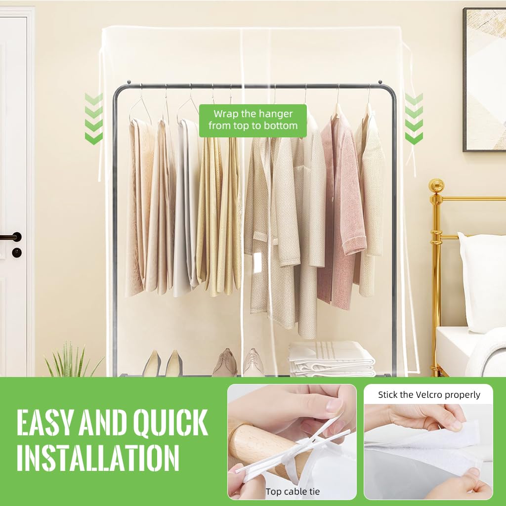HASTHIP Clothes Rack Cover, Garment Rack Cover Large PEVA Translucent Clothing Dustproof/Waterproof Cover for Suits, Coats, Sweaters, Shirts (Not Including Frame) HASTHIP Clothes Rack Cover, Garment Rack Cover Large PEVA Translucent Clothing Dustproof/Waterproof Cover for Suits, Coats, Sweaters, Shirts (Not Including Frame)